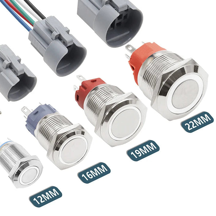 IP65 Waterproof Metal Push Button Switch 12mm 16mm 19mm 22mm 3A Copper LED Indicator 12V 24V Momentary Flat Circular Panel Mount