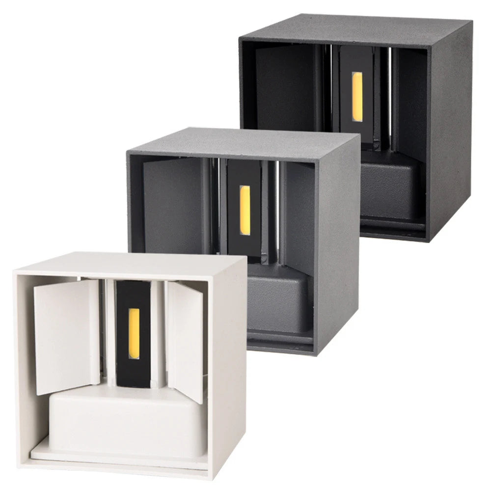 6W 12W IP65 COB LED Wall Lamp 90-100lm/W 100° Adjustable AC 85-265V White Black 100x100mm