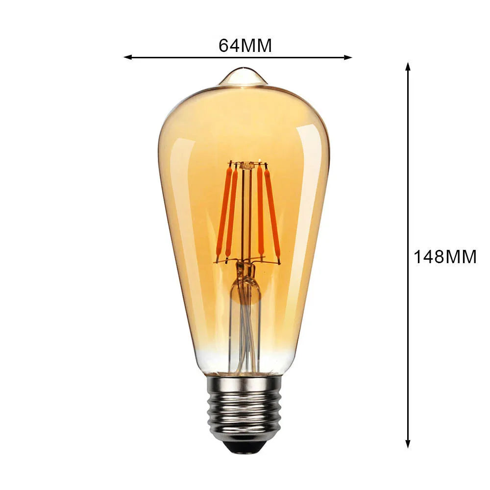 ST64 Edison Filament LED Bulb 2W 4W 6W 8W E27 B22 Dimmable Gold Glass 110-220V 6 Pack
