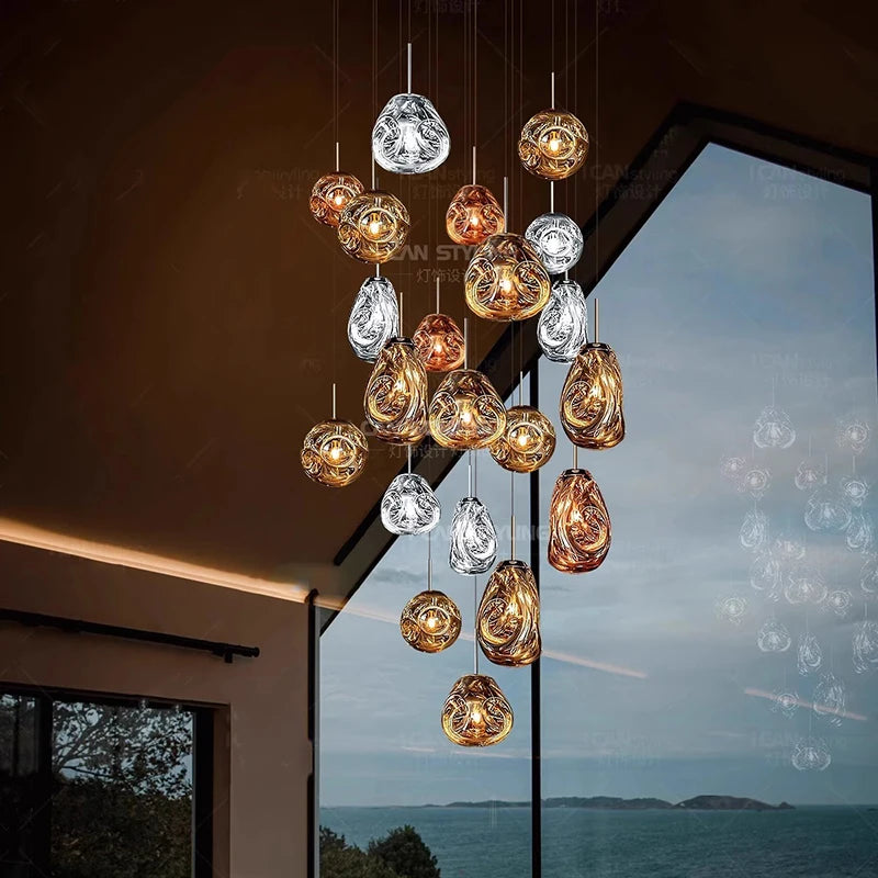Modern Glass Iron Pendant Chandelier 3-21 Heads Round Linear Black Silver Gold AC 90-265V