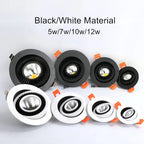 Dimmable COB LED Recessed Downlight 360 Degree Rotating 5W 7W 9W 12W Aluminum Knob Switch AC 85-265V Indoor Ceiling Spot