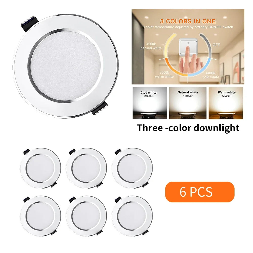 LED Recessed Downlight 5W 9W 12W 15W Aluminum CRI 80 Single Color or 3 Color Switching AC 110V or 220V 6 Pack or 12 Pack Round Ceiling Spot
