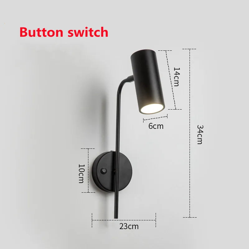 Modern Rotatable LED Wall Lamp Iron Plated E26 Single Head Knob Switch Up and Down AC 90-260V Bedroom Living Room Foyer
