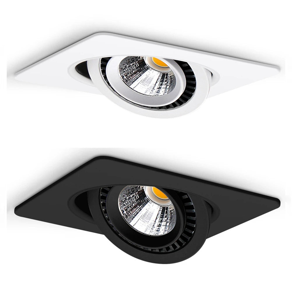 Dimmable Square COB LED Recessed Downlight 5W 7W 10W 12W 15W 360-Degree 25-45° CRI 90+