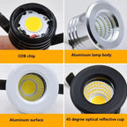 Mini Dimmable LED Recessed Downlight 3W 60-Degree IP44 D37mm 30mm Cutout 110-220V