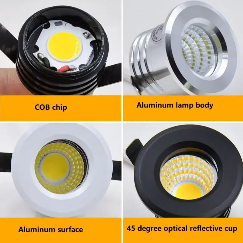 Mini Dimmable LED Recessed Downlight 3W 60-Degree IP44 D37mm 30mm Cutout 110-220V