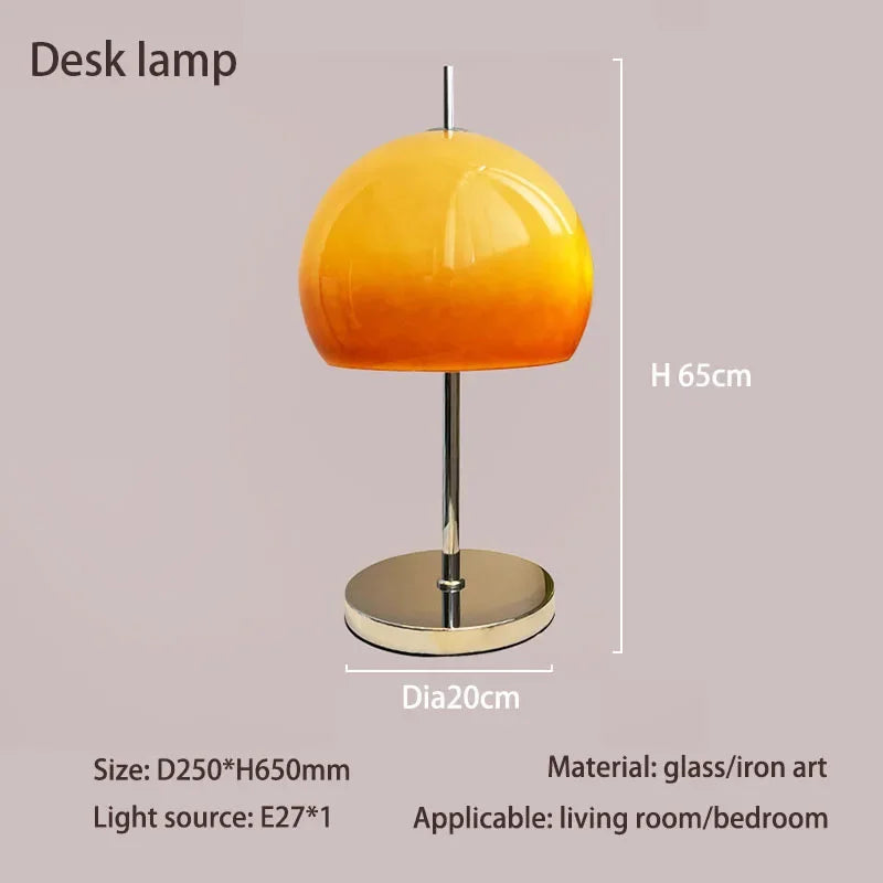 Modern Gradient Orange Mushroom Glass Floor Lamp Stainless Steel Knob Dimmable AC 90-260V