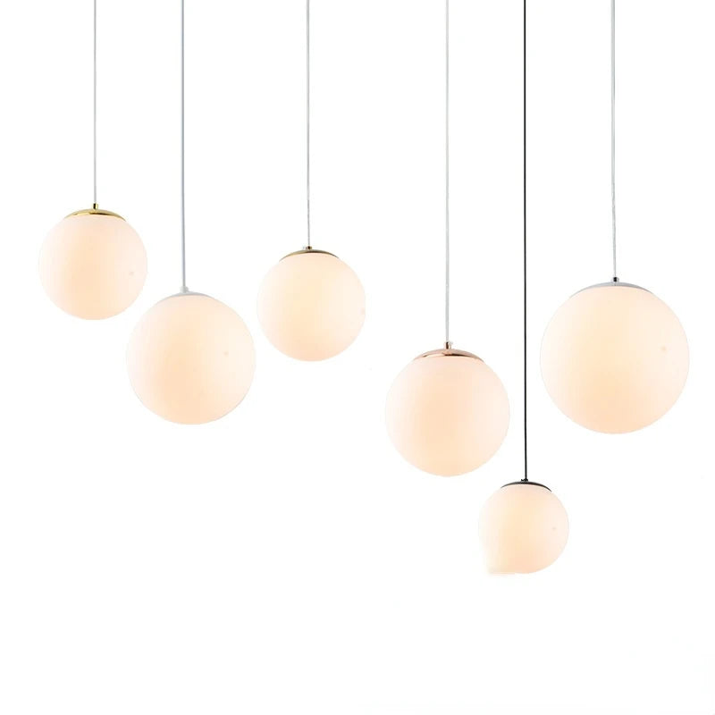 Nordic Glass Ball Pendant Light 10-40cm E27 G9 White Iron AC 90-260V 120cm Wire 3-5m²