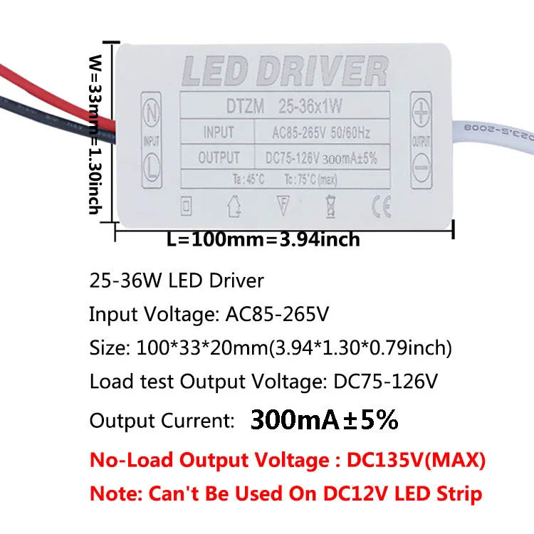 Isolated Constant Current LED Driver 280-300mA 1-3W to 25-36W AC 85-265V Aishi IC OVP