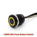 IP66 Waterproof Stainless Steel Push Button Switch 19mm 22mm 20A Momentary or Latching LED 12V 24V 110V 220V 20cm Wire 5 Colors