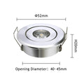 10-Pack 1W 3W Mini LED Recessed Spotlight 45° CRI 80+ IP52 D52mm AC 85-265V White Black Silver