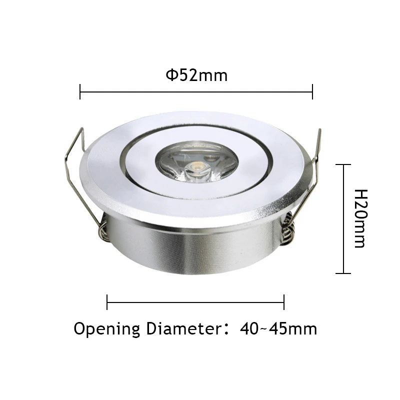 10-Pack 1W 3W Mini LED Recessed Spotlight 45° CRI 80+ IP52 D52mm AC 85-265V White Black Silver