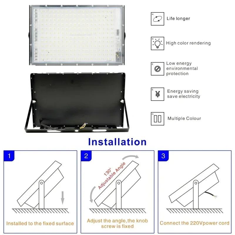 LED Flood Light 50W 100W 150W 200W SMD2835 IP65 CRI 85+ 180° AC 110-220V 4500-18000lm