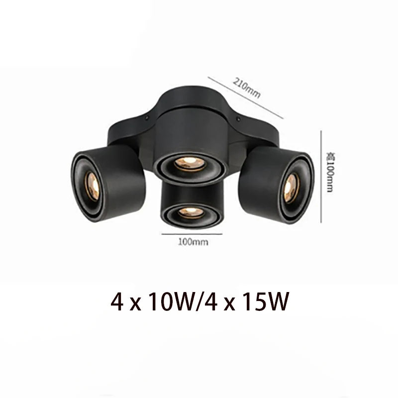 90° Fold 350° Rotate Dimmable COB LED Ceiling Downlight 10W 15W CRI 90+ AC 85-265V Black