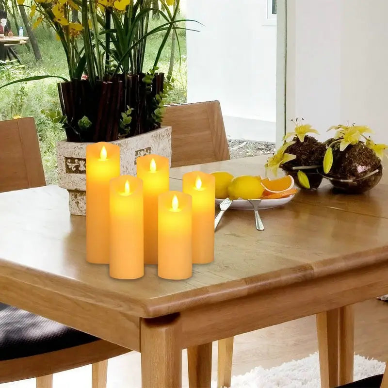 Rechargeable USB LED Flameless Pillar Candle 5.3cm Real Paraffin Wax Moving Flame Amber