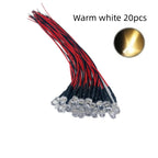 5mm Pre-Wired LED Diode 5V to 12V DC Water Clear Round Through Hole Red Green Blue White Yellow Orange Purple 20 Pack