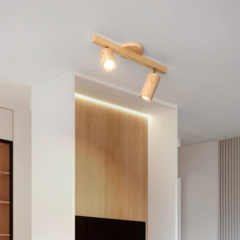 Modern Wood Ceiling Spotlight 5W 10W 15W 20W E26 1 2 3 or 4 Head Surface Mounted Adjustable AC 90-260V Kitchen Dining Room Bedroom