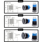 IP65 Waterproof Illuminated Metal Push Button Switch 16mm 19mm 22mm 3A Momentary or Latching LED 3-220V Black Aluminum Alloy 1NO1NC