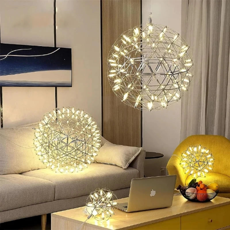 Modern Spark Ball LED Chandelier Stainless Steel Brushed 200cm Cable AC 110-240V 15-70m²