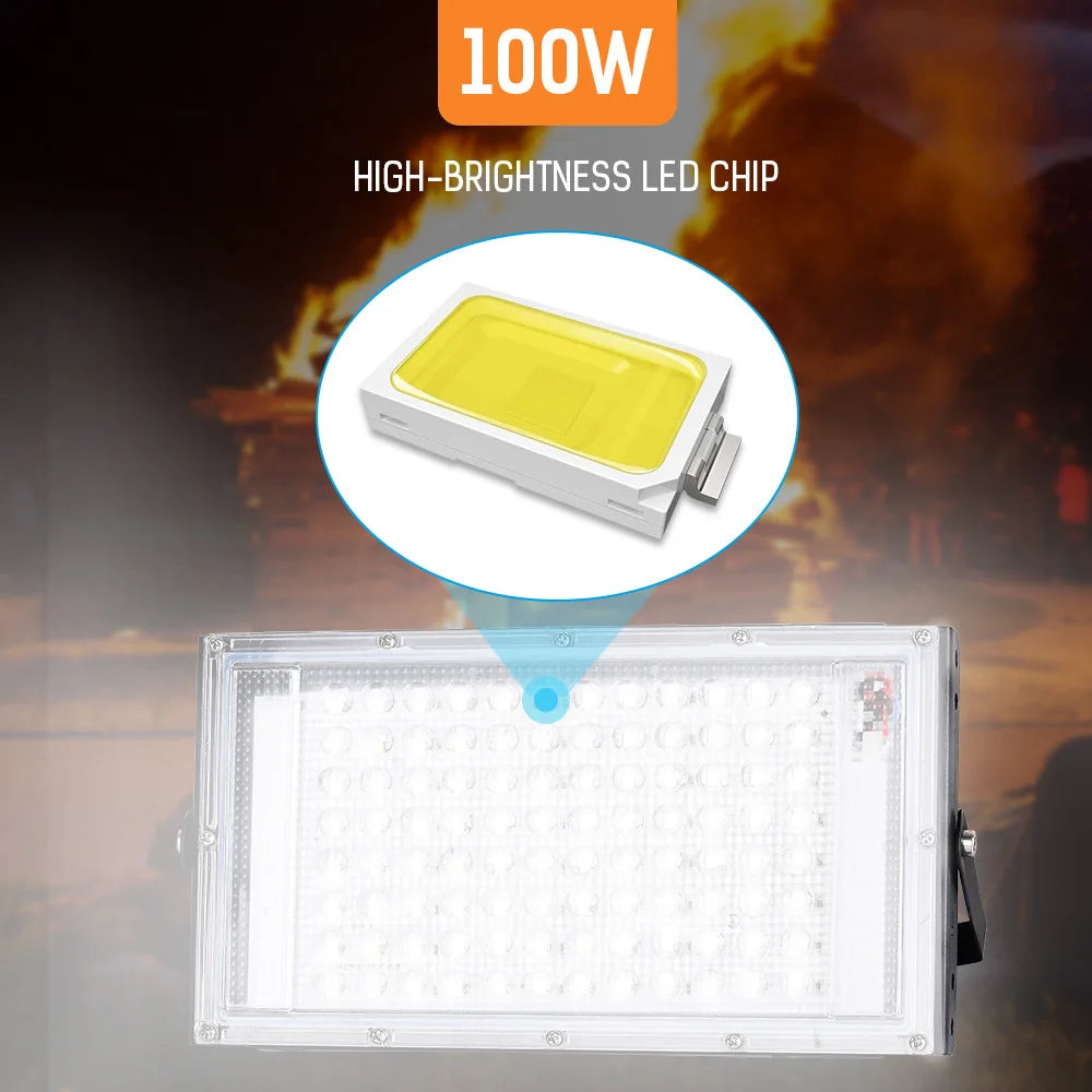 DC 12V 100W LED Flood Light IP66 SMD2835 9000lm CRI 85+ Cool White Portable Emergency