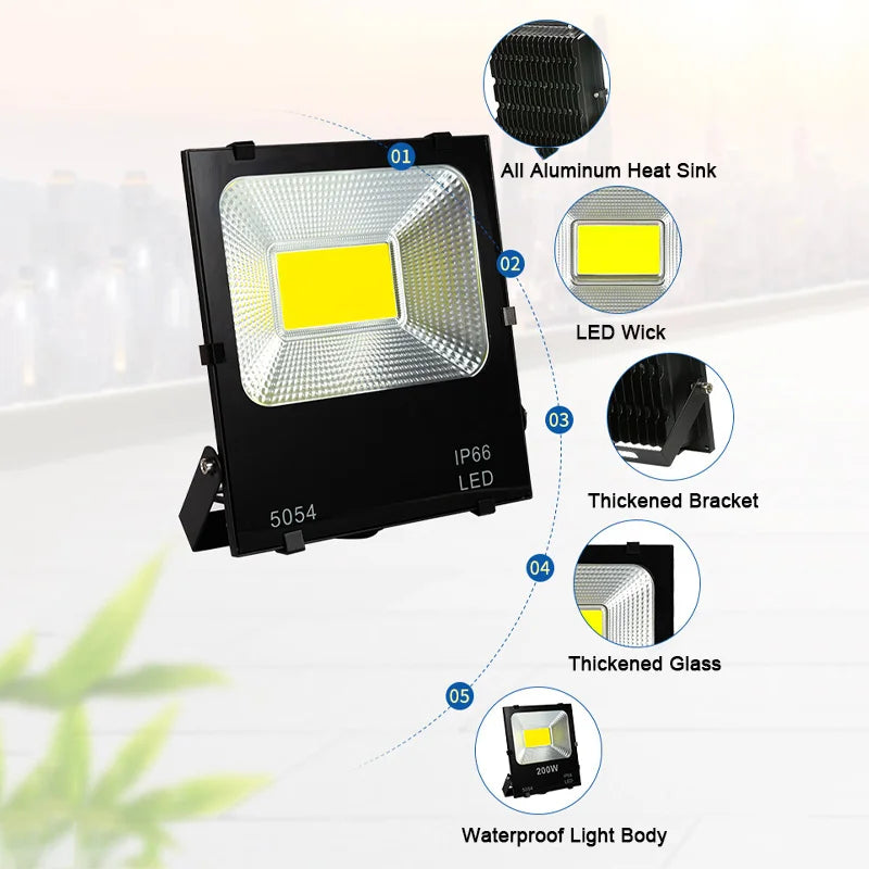 LED Flood Light 10W 20W 30W 50W 70W 100W 200W IP66 180° Cool White AC 110-240V Aluminum