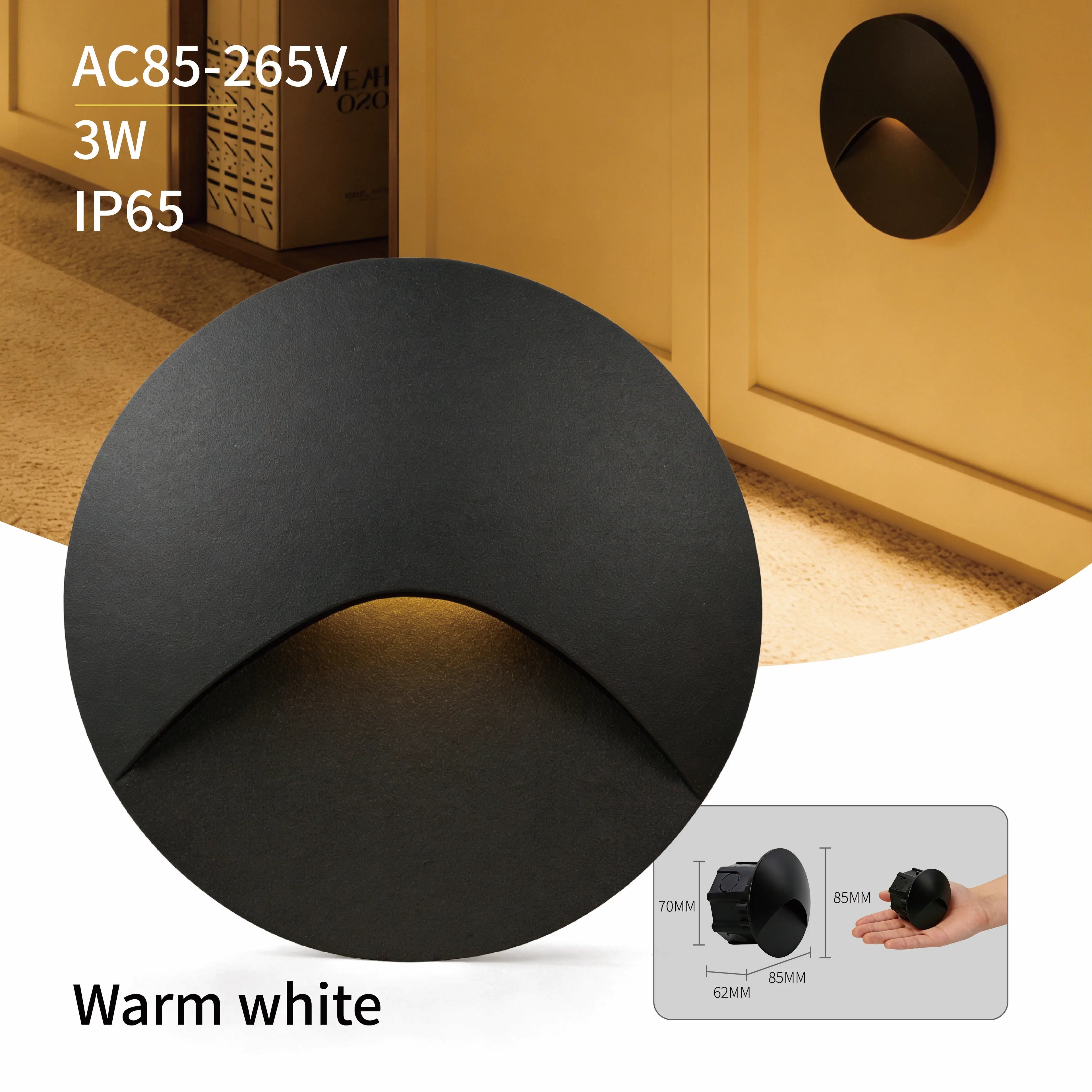 3W LED Recessed Step Light Square Round Black White AC 90-260V Anti-Glare Stair Wall