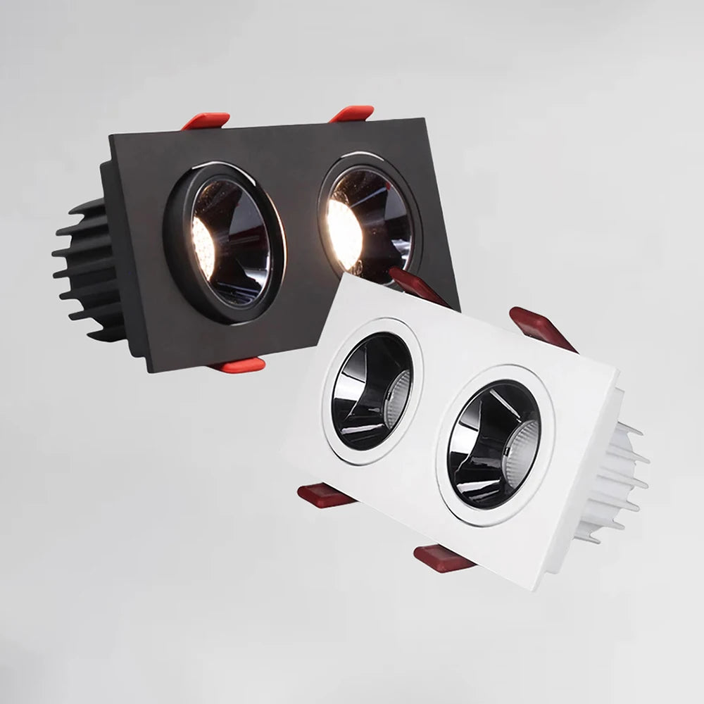 Dimmable Anti-Glare Square COB LED Recessed Downlight 9W 12W 15W Dual Head Option 85-265V