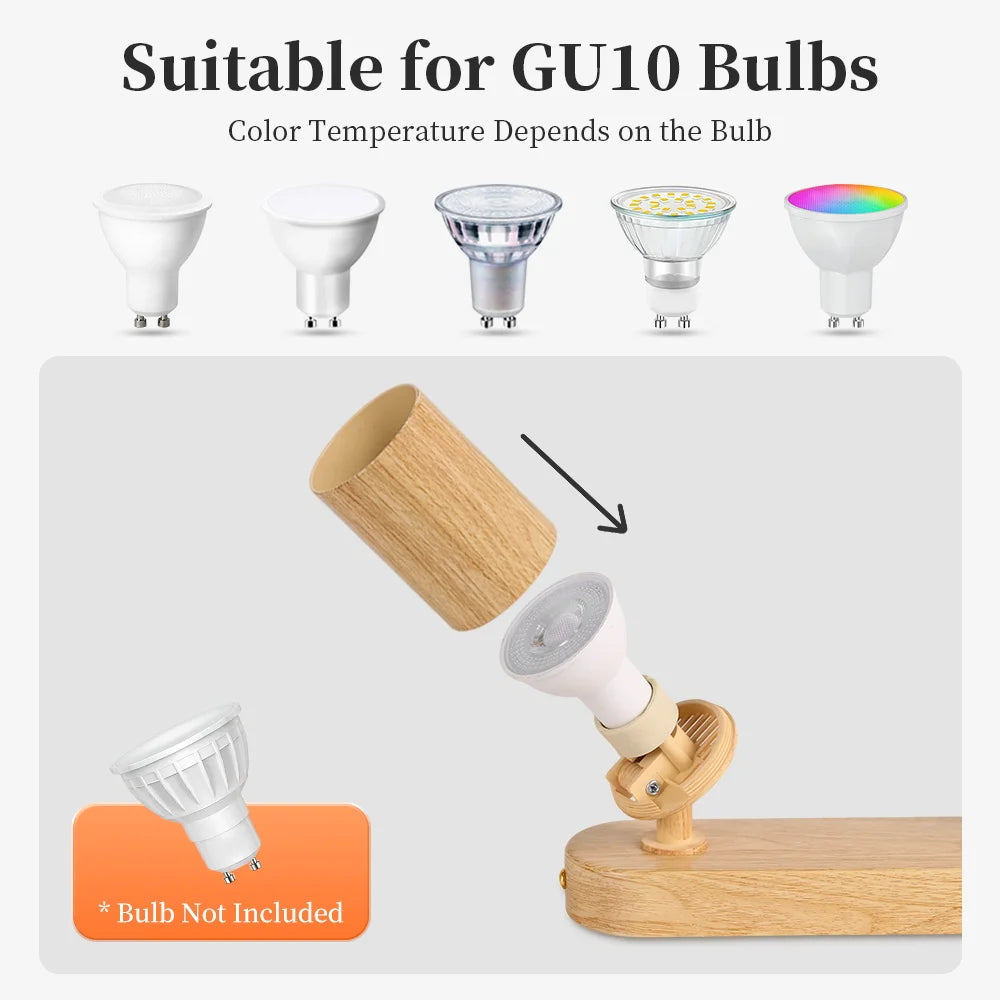 Wood Grain GU10 LED Ceiling Spotlight 25W Max 350 Degree Horizontal 90 Degree Vertical Adjustable AC 85-265V Single or Double Head Foyer Bedroom Kitchen