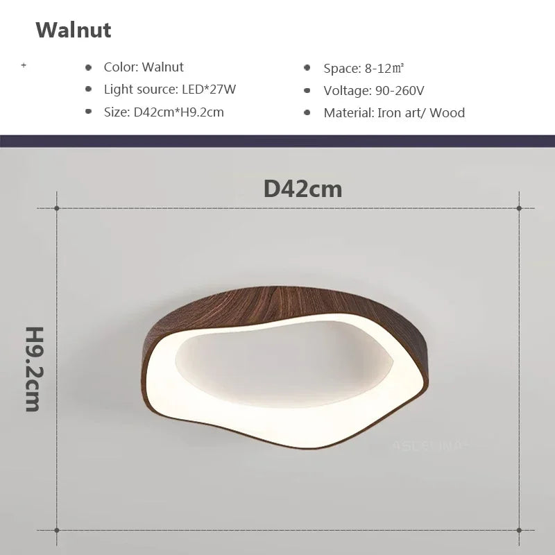 Nordic Wood Grain LED Ceiling Light Dimmable Remote Control 42cm 52cm Acrylic Iron Surface Mount AC 90-260V Bedroom Living Room