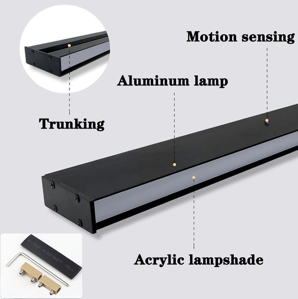 IP65 Motion Sensor LED Outdoor Linear Wall Lamp 20W to 62W Black Iron Baked Aluminum AC 85-265V Garden Villa Porch 21.7in to 78.7in