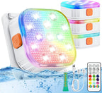 IP68 Rechargeable LED Submersible Pool Light 13 RGBW LEDs 16 Colors RF Remote 200FT Range Timer 2000mAh USB Magnetic Charging 2 Pack