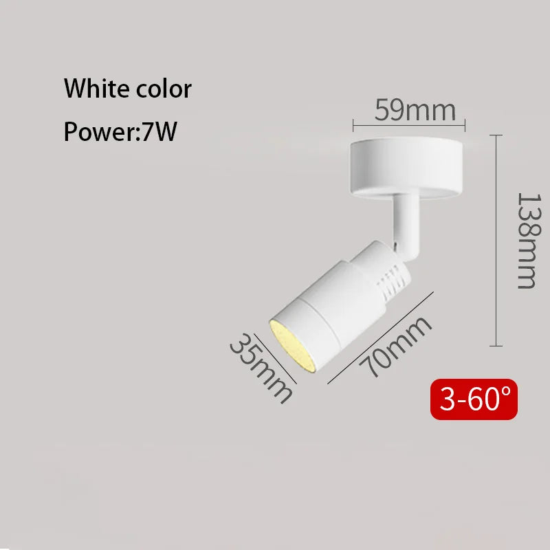 3°-60° Zoom LED Surface Mounted Spotlight Adjustable Beam Aluminum AC 90-260V 3-5m²