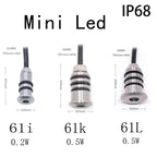 IP68 Mini LED Recessed Underground Spotlight 0.2W 0.5W DC 12V 60 Degree CRI 80 PWM Dimmable Stainless Steel Warm White Natural White Cool White Red Blue Green