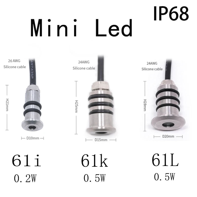 IP68 Mini LED Recessed Underground Spotlight 0.2W 0.5W DC 12V 60 Degree CRI 80 PWM Dimmable Stainless Steel Warm White Natural White Cool White Red Blue Green