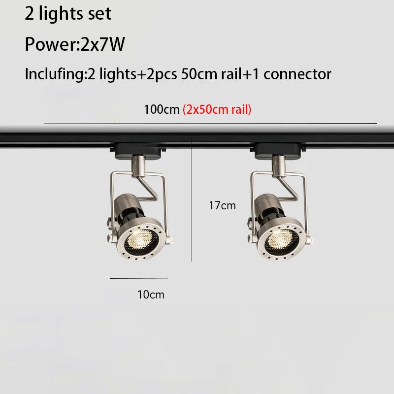 Industrial LED Track Light Set 3-4 Lights Brushed Nickel Aluminum AC 110-240V 5-Year Warranty