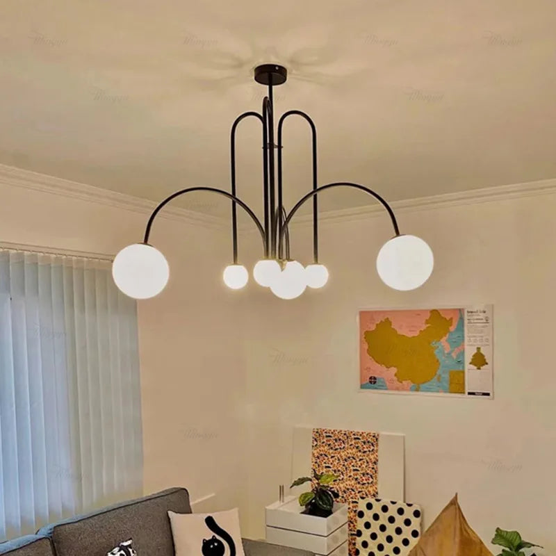 Nordic Minimalist G9 Pendant Chandelier Iron Frosted Glass Black Gold Red 90-260V