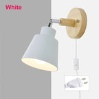 Nordic Wooden E26 E27 Wall Lamp 350-Degree Rotatable 6 Colors EU UL Plug Bedroom Living Room
