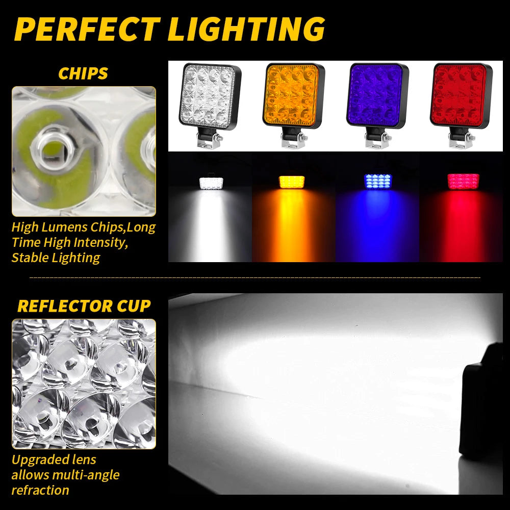 48W LED Work Light Bar Combo Beam 6500K IP65 DC 12-24V Stainless Bracket Offroad ATV Truck