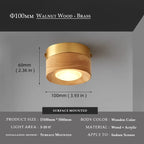 Walnut Wood Copper LED Ceiling Spotlight Acrylic Shade Knob Switch AC 90-260V Concealed or Surface Mount Warm White Changeable Living Room