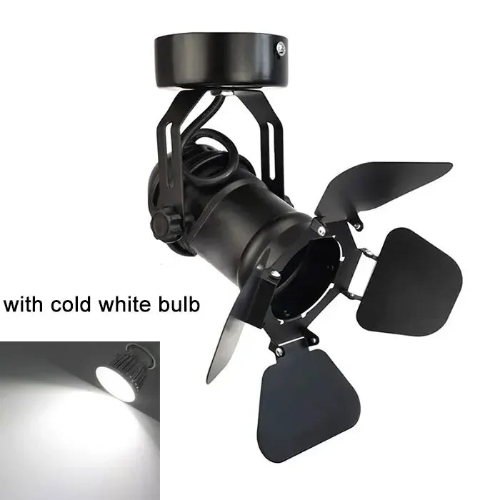 Industrial Vintage E27 Ceiling Spotlight with Barn Door Flippers Metal Bamboo AC 110-240V