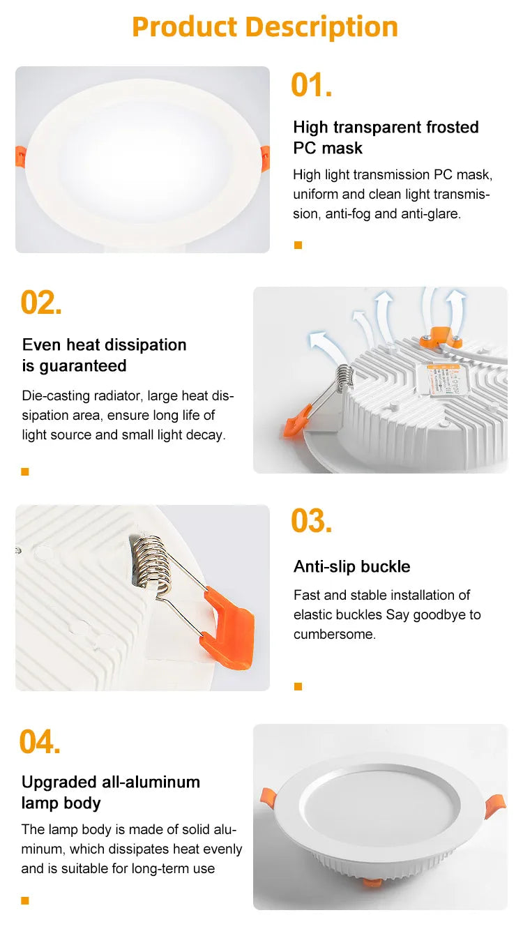 LED Recessed Ceiling Downlight 5W 9W 12W 15W 18W 24W 30W 36W 100lm/W AC110-240V