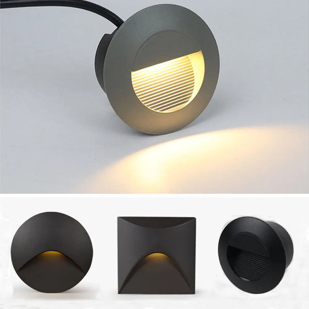 3W IP65 LED Recessed Stair Step Light AC 100-240V Sand White Black Gray 50,000hr Wall Lamp