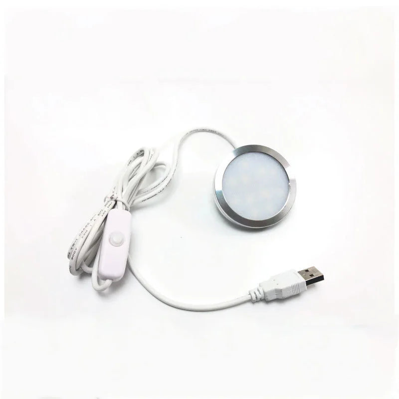 USB 5V Ultra Thin LED Cabinet Spotlight 10W 5730 LED Aluminum Surface Mount 60mm Round Warm White Cool White Indoor RV Caravan