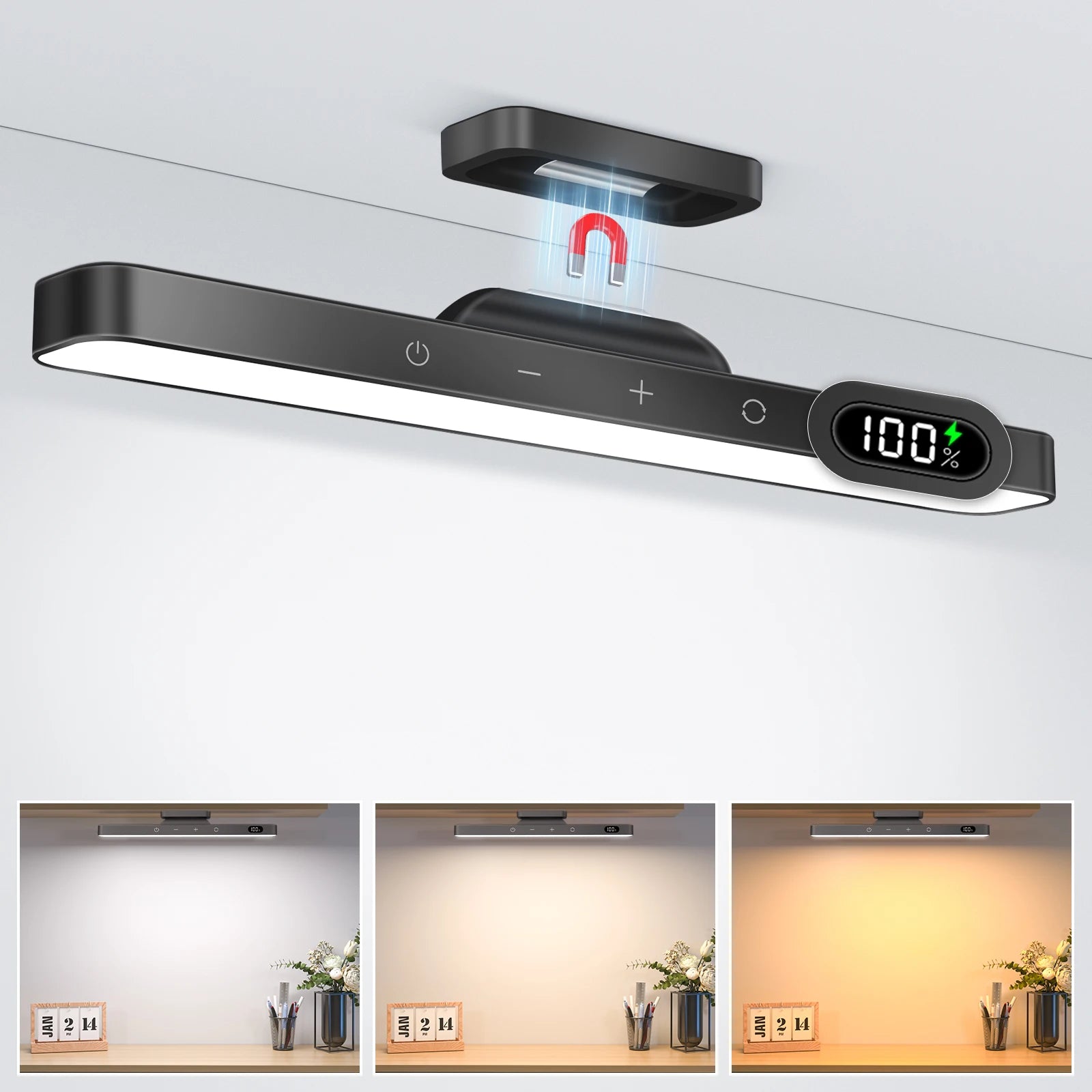Rechargeable LED Light Bar 5W 120 LEDs 3-Color 5-Brightness Magnetic USB 2500mAh 300mm