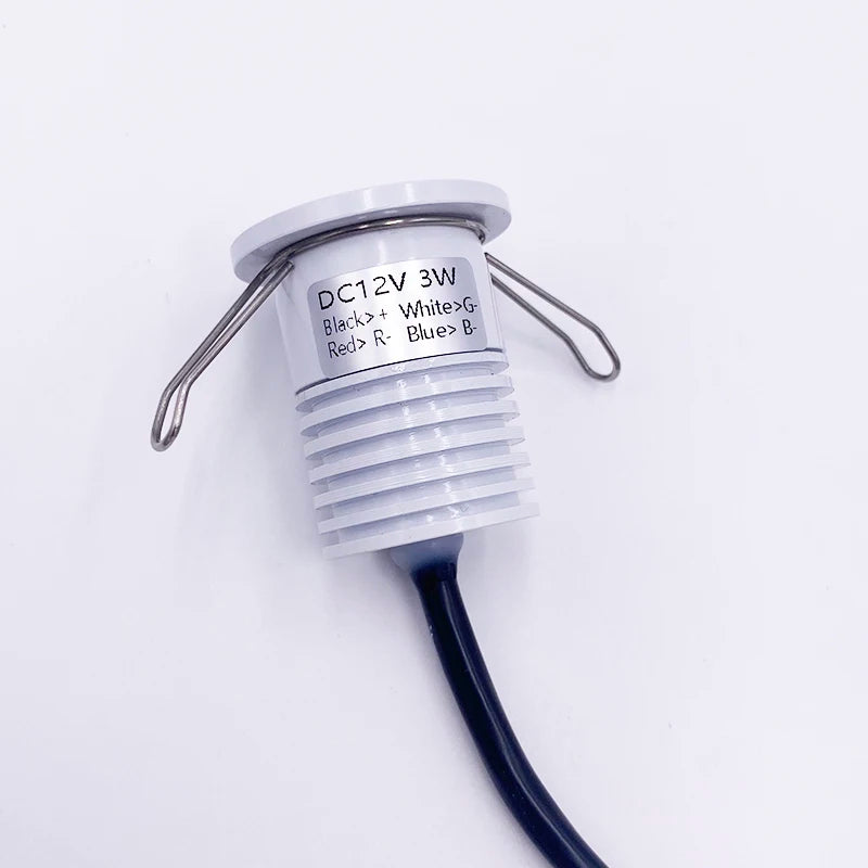 IP65 RGB Mini LED Recessed Spotlight 3W DC 12V 27mm Cutout 30 Degree Brushed Stainless Aluminum PWM Dimmable Stair Ceiling RV