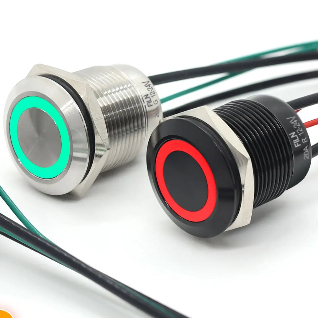 IP66 Waterproof Stainless Steel Push Button Switch 19mm 22mm 20A Momentary or Latching LED 12V 24V 110V 220V 20cm Wire 5 Colors