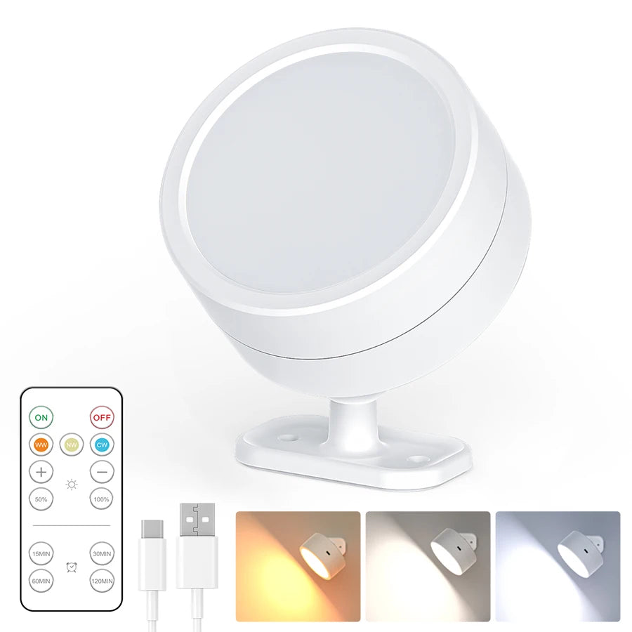 Rechargeable Magnetic LED Wall Lamp 360 Degree Rotating Touch and Remote Control Dimmable USB 5V 1.8W Bedroom Living Room