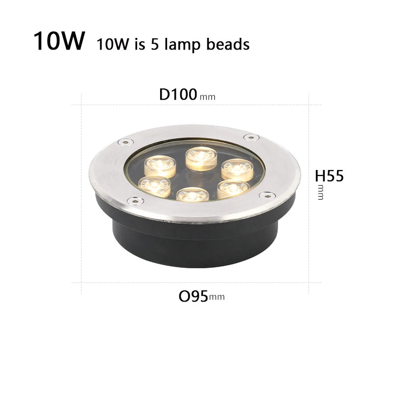 IP67 LED Underground Ground Light 2W 6W 10W 12W 18W SMD 3030 Stainless Steel Die Cast Aluminum 30 Degree AC 85-265V or DC 12-24V Warm White Cool White