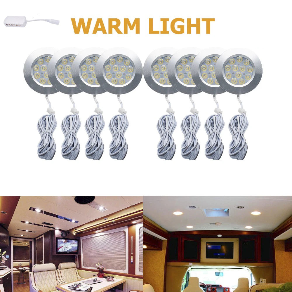 DC 12V LED Interior Dome Ceiling Spot Light 3W 300lm Warm White 3000K Aircraft 6063 Aluminum 70x55mm RV Caravan Boat 8 Pack