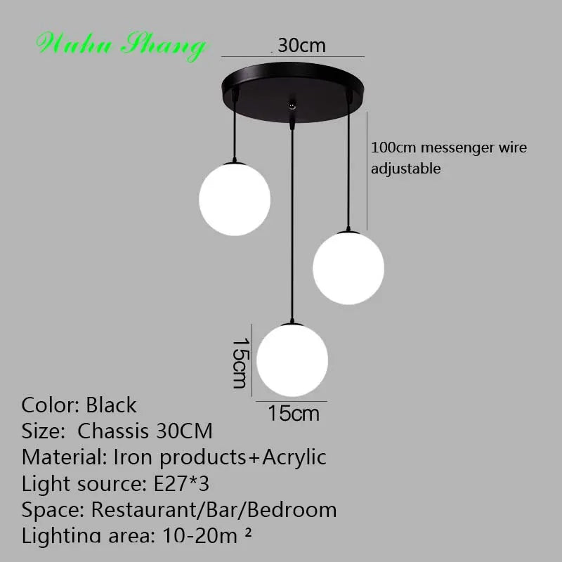 Frosted Acrylic Ball Pendant Light Milky White E27 8-35cm 100cm Cord AC 110-240V Scandinavian